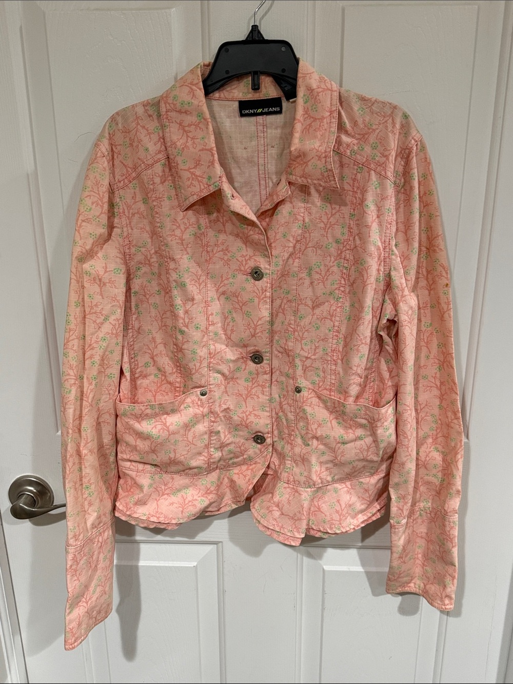 Dkny coral Sz Large Floral Utility Jacket GUC B38